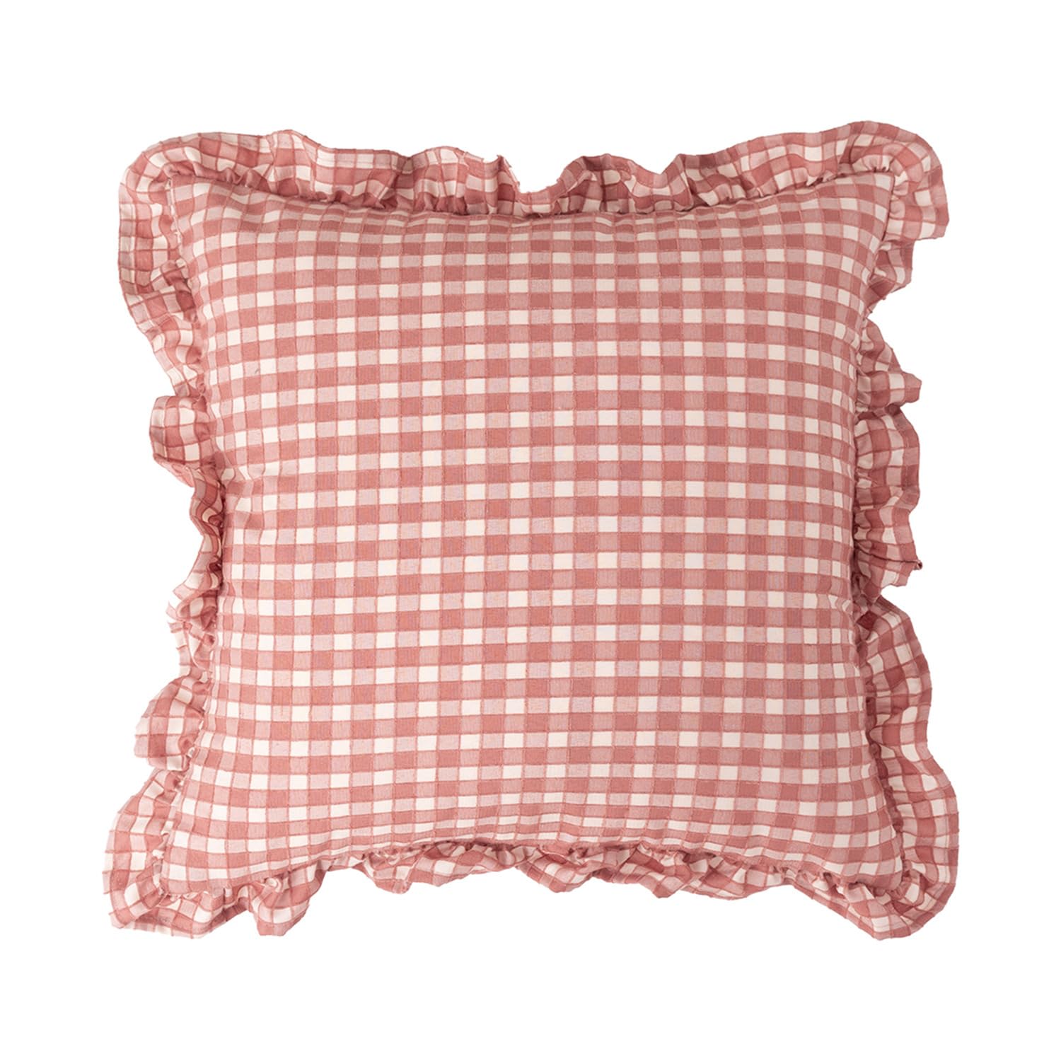 Fouriding Checkered Cushion Covers 45cm Set of 2,Square Ruffles Cushion Covers Vintage Throw Pillow case with Ruffles for Sofa Bed Car Seats Living Room Bedroom (Pink)