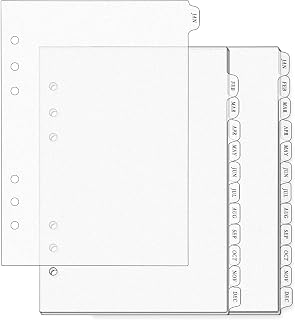 2 Packs A5 Binder Tabs Dividers Plastic Pre-Printed Monthly Index Divider 12 Month Frosted Tab Folder Page Separators for Notebook Planner Journal File Documents