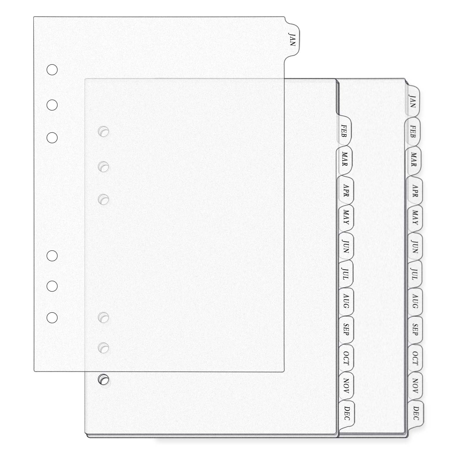 Confezione da 2 divisori in plastica prestampati per raccoglitori, formato A5, 12 mesi, separatori di pagine per quaderni, agenda, agenda, documenti (24)