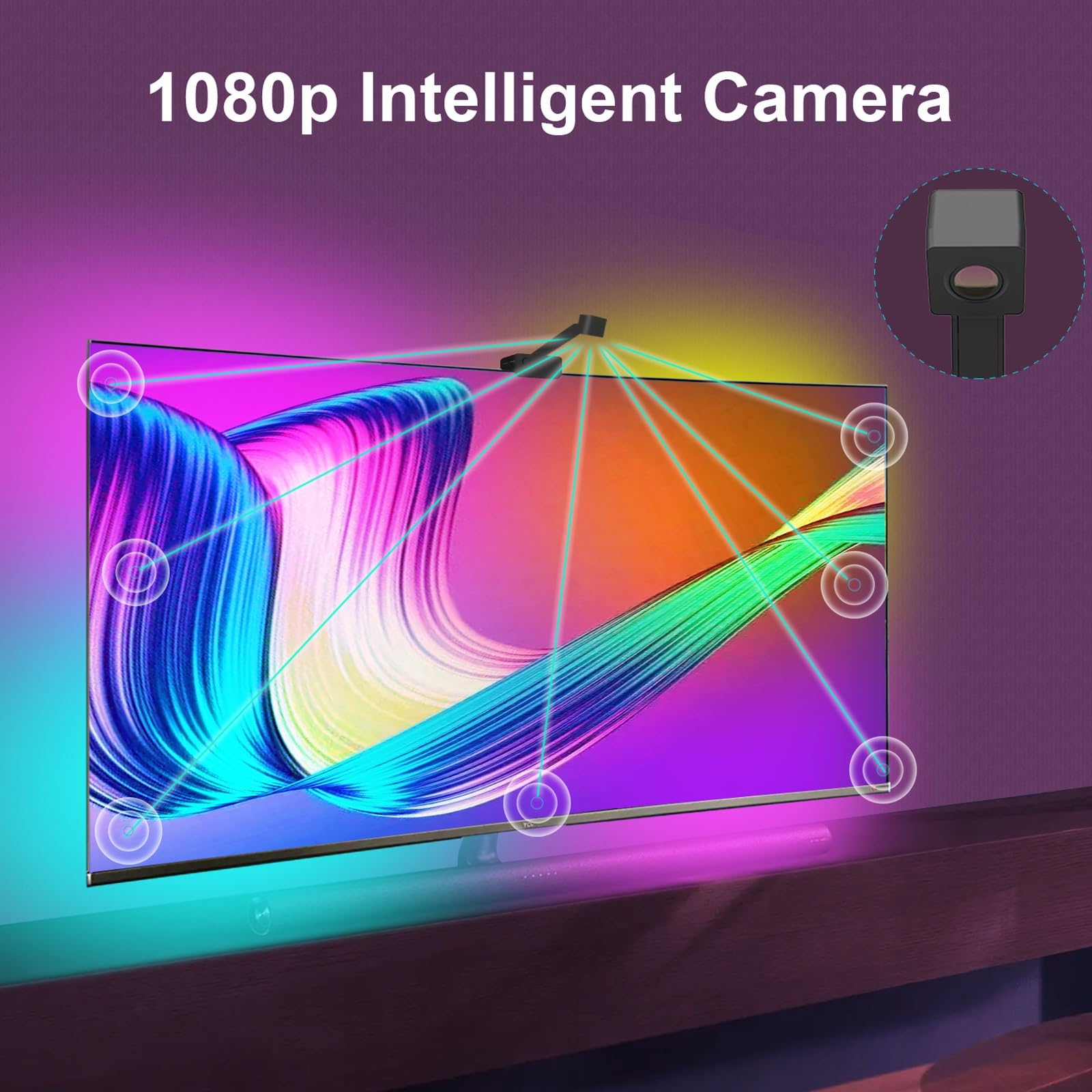 Luce LED Intelligente per TV, Retroilluminazione TV A Colori Fai da Te con Effetto RGBIC per Lo Schermo TV 4 Luci Sincronizzate con Il Ritmo Adatto per La Decorazione dello Sfondo TV