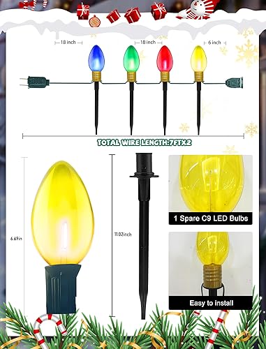 Miniatura 4 de C9 - Cuerdas de luces LED de Navidad, paquete de 2 cadenas de luces de camino de Navidad de 7 pies con 4 barras de inserción de bombillas LED