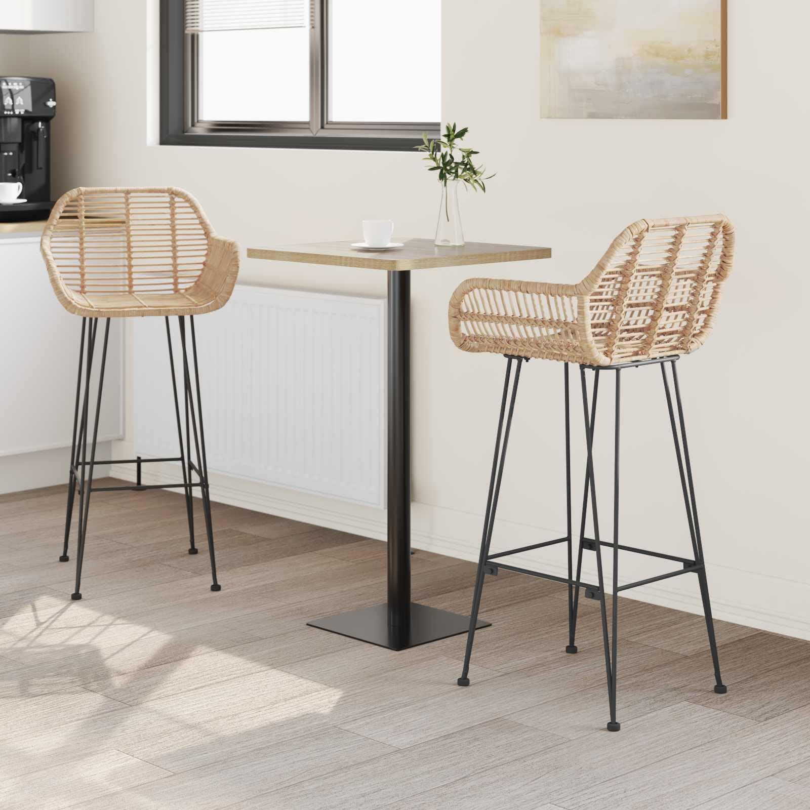 Lot de 2 chaises de bar en rotin et fer naturel 55 x 52 x 105 cm