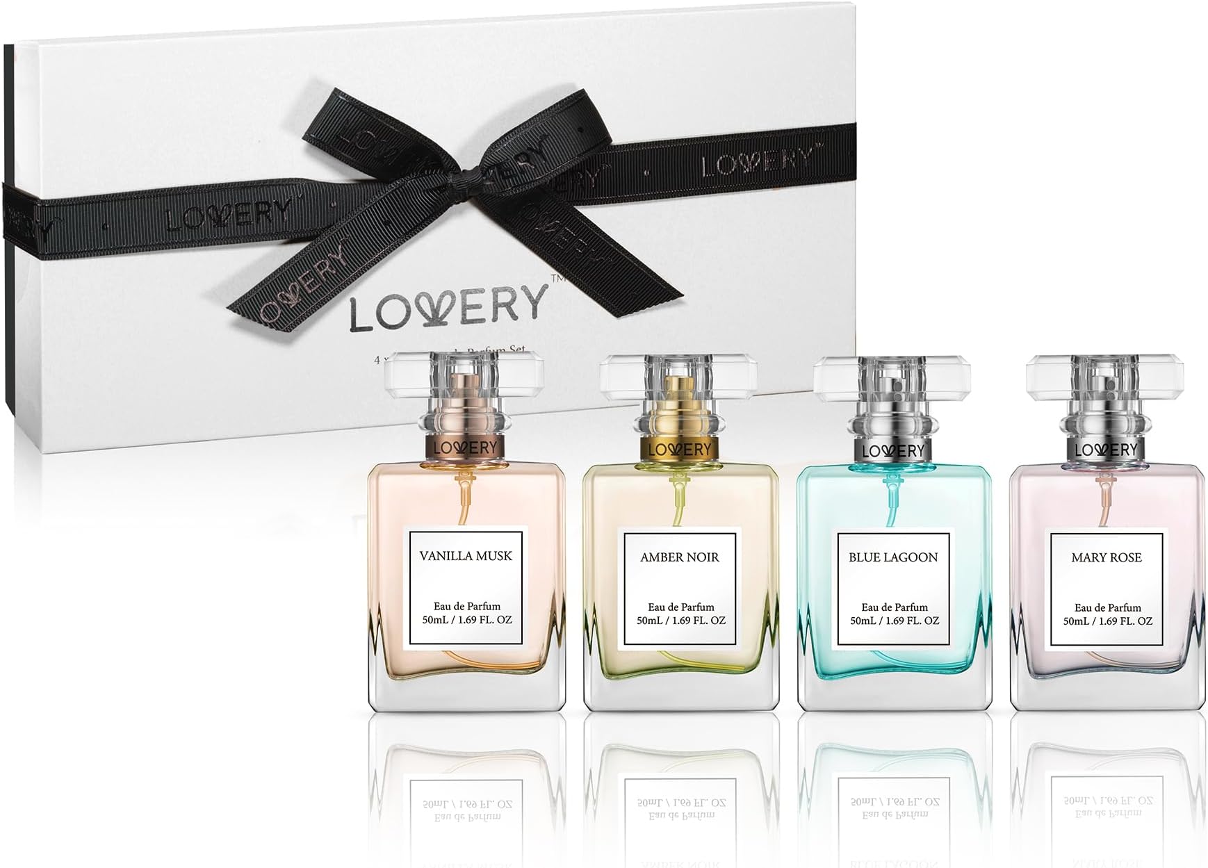 Christmas Gifts for Women, Perfume for Women, Women's Perfume Gift Set - 4pc Sampler With Vanilla Musk, Amber Noir, Blue Lagoon & Mary Rose Fragrances - Large Bottle of Floral Parfum Made in France