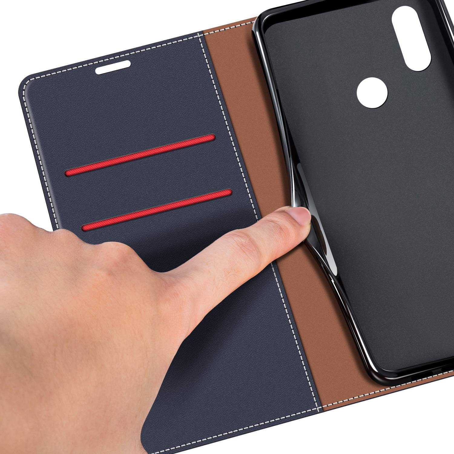 Custodia Magnetica A Libro MOBESV Per Huawei Y7 2018 / Honor 7C – Cover In Pelle Con Slot Porta Carte E Funzione Stand, Colore Blu Elegante