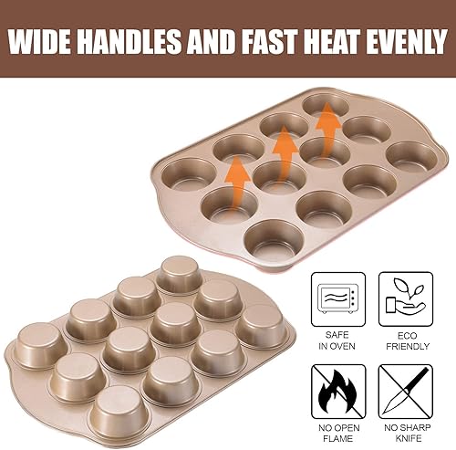 Miniatura 5 de JOHO BAKING Juego de 2 moldes antiadherentes para magdalenas y magdalenas (paquete de 2)  12 tazas regulares + 24 tazas de mini moldes para muffins