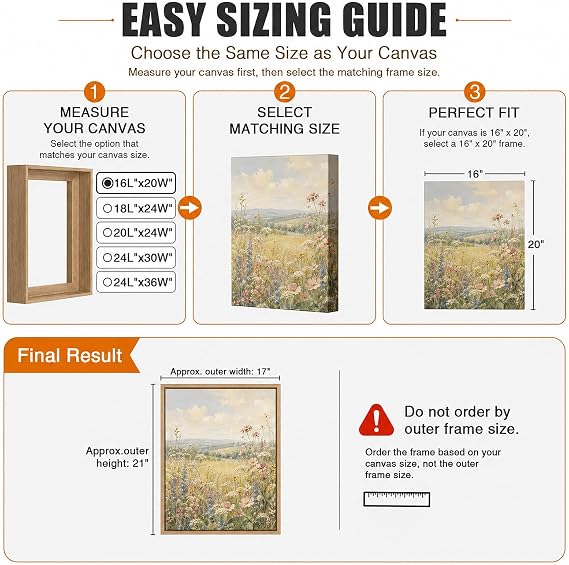 Canvas Floater Frame for 1”–1.25”Deep Gallery Wrapped Canvas, Wood-Look Floating Frame Wall Artwork for Oil Paintings, Gallery Bedroom, Living Room, Studio, Made in USA (Light Oak,12x16)