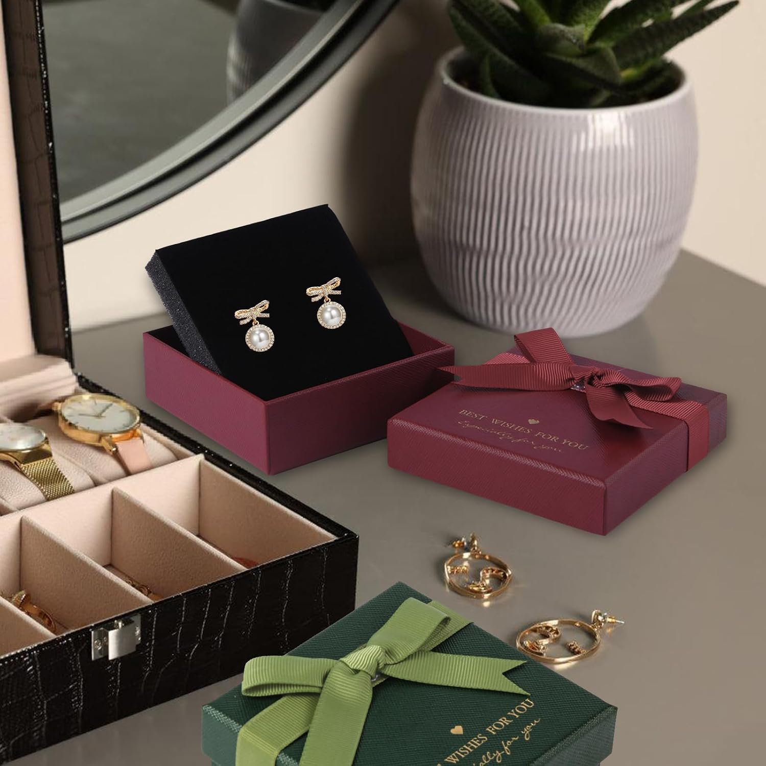 Small Cardboard Gift Jewelry Boxes for Necklace, Earring, Ring, Pendant, Bracelet, Anklet, Jewelry Holder，Christmas Gift Box (deep red)