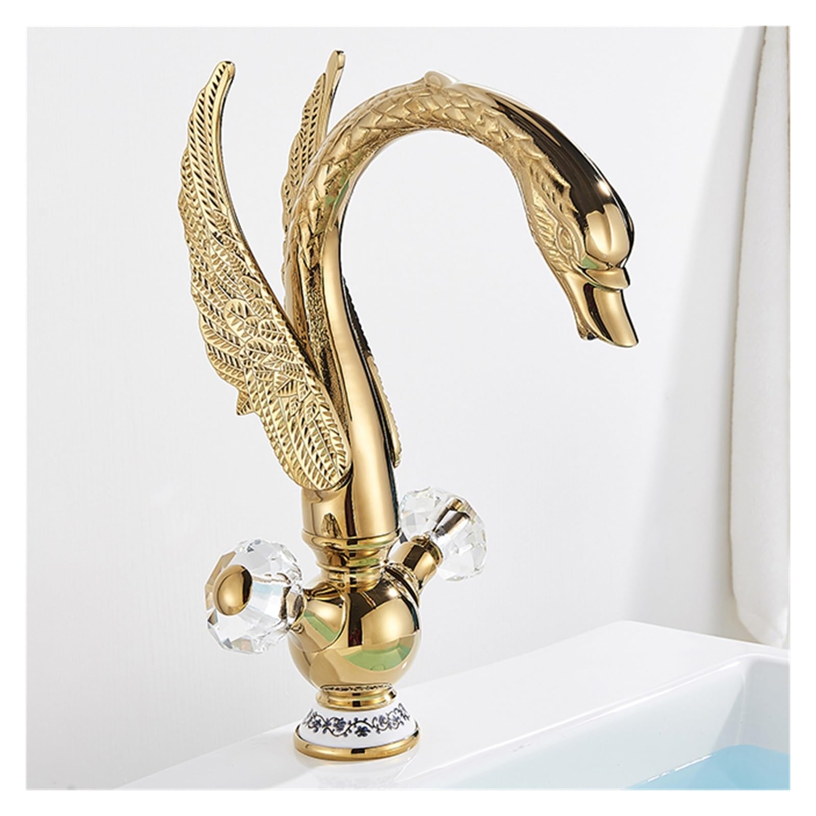 Robinet cygne doré pour lavabo en cuivre de luxe style dragon
