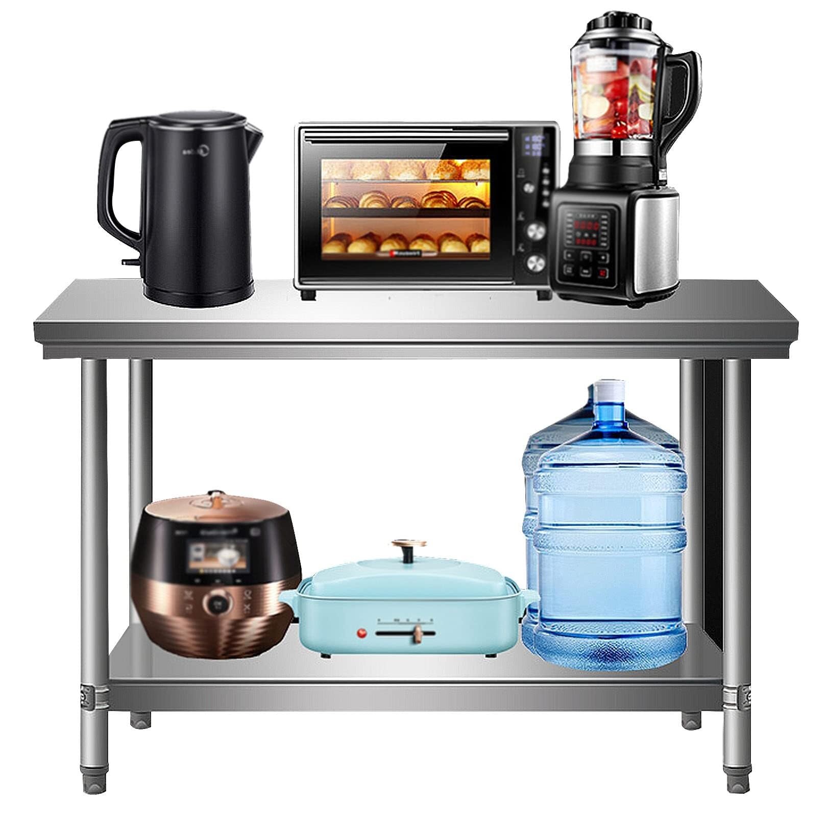 Catering Stainless Steel Work Table Shelf Upstand Prep Table Kitchen Table Heavy Duty Commercial Food Prep Workbench (Adjustable Foot)(100x60cm)