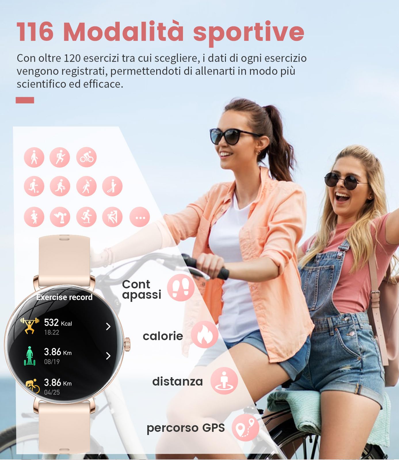 Smartwatch Donna con Chiamate,1,43" AMOLED Orologio Fitness Ultra Sottile con 2 Cinturini, 100+ Modalità Sportive, 24H Cardiofrequenzimetro, Monitoraggio Sonno, Ciclo Mestruale, IP68, per Android iOS