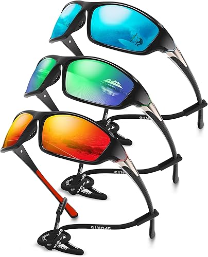 Miniatura 34 de Paquete de 3 lentes de sol deportivos polarizados para hombres, gafas de sol masculinas envolventes con protección UV para ciclismo, pesca y