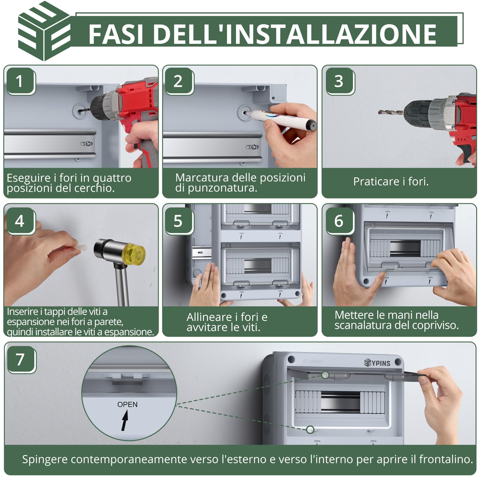 EYPINS Quadro Elettrico Esterno 24 Moduli,Scatola di Distribuzione da Parete,Impermeabile IP65,per Esterno,Giardino(280 * 110 * 360 mm)