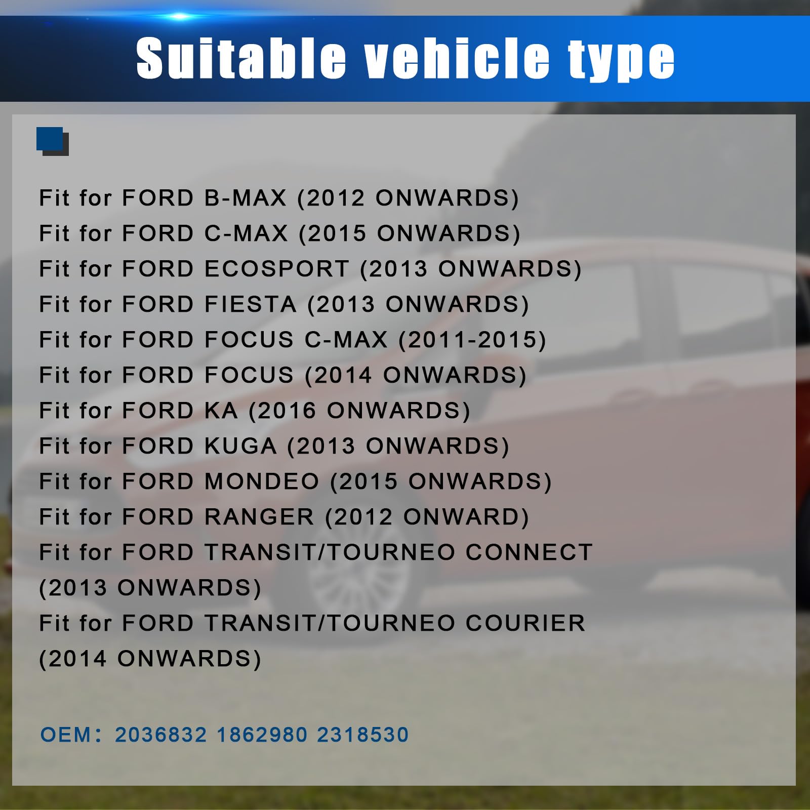 Sensore di Pressione dei Pneumatici Compatibile con Ford Ecosport 2013 Focus 2014 Kuga Mk2 RDKS TPMS Compatibile con Ford B-MAX 15 C-MAX 15 Transit/Tourneo Connect 2036832