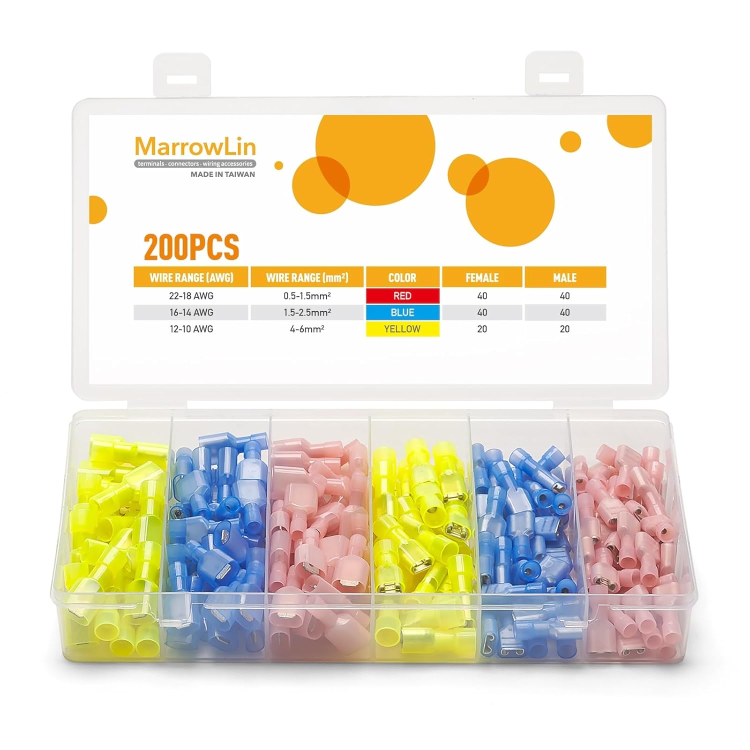 100 Pcs Nylon Spade Quick Disconnect Wire Connectors, Blue 16-14 Gauge Fully Insulated Male and Female Spade Wire Terminal Connectors, Electrical Crimp Terminals