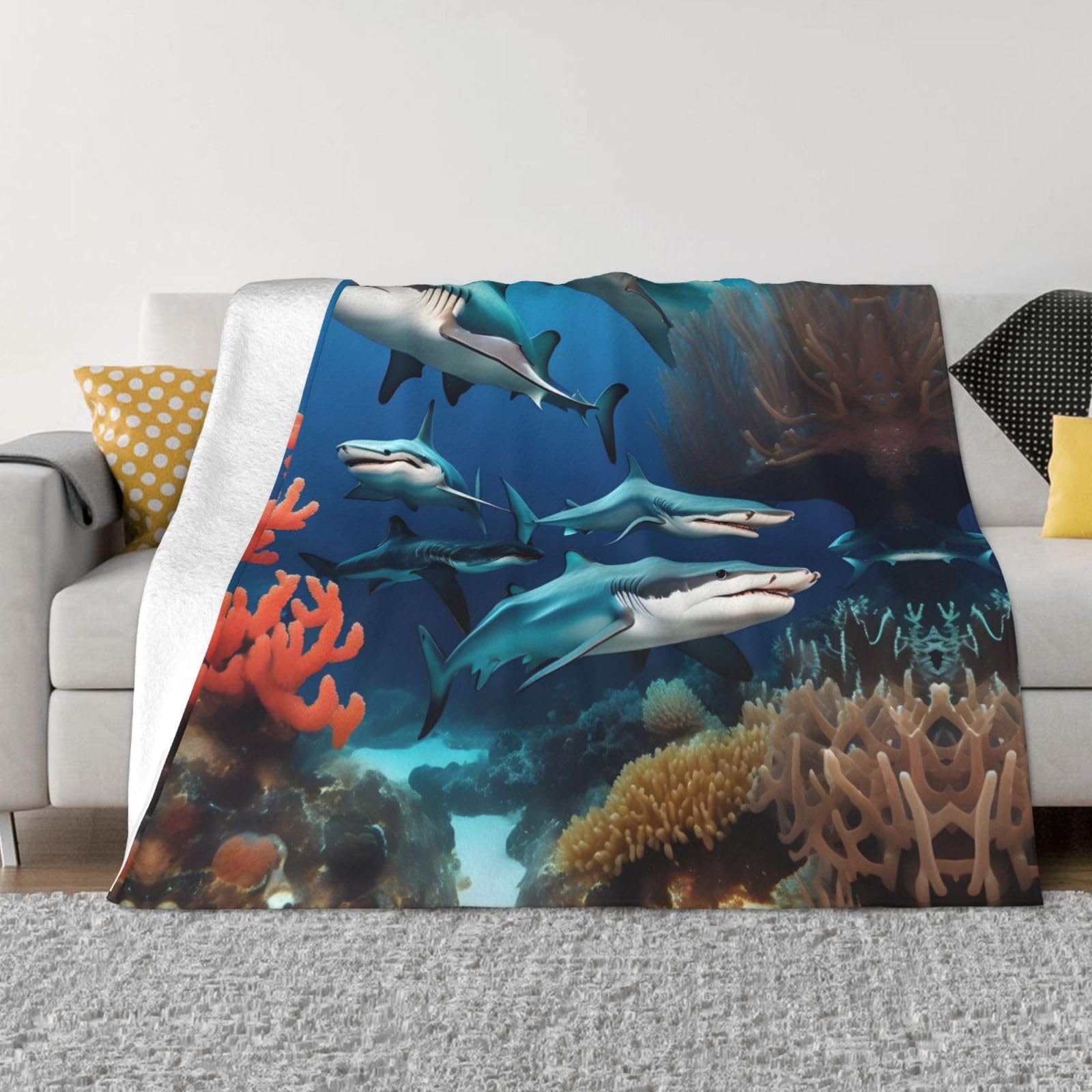 Couverture en flanelle requin plaid ultra doux contre le froid du canapé