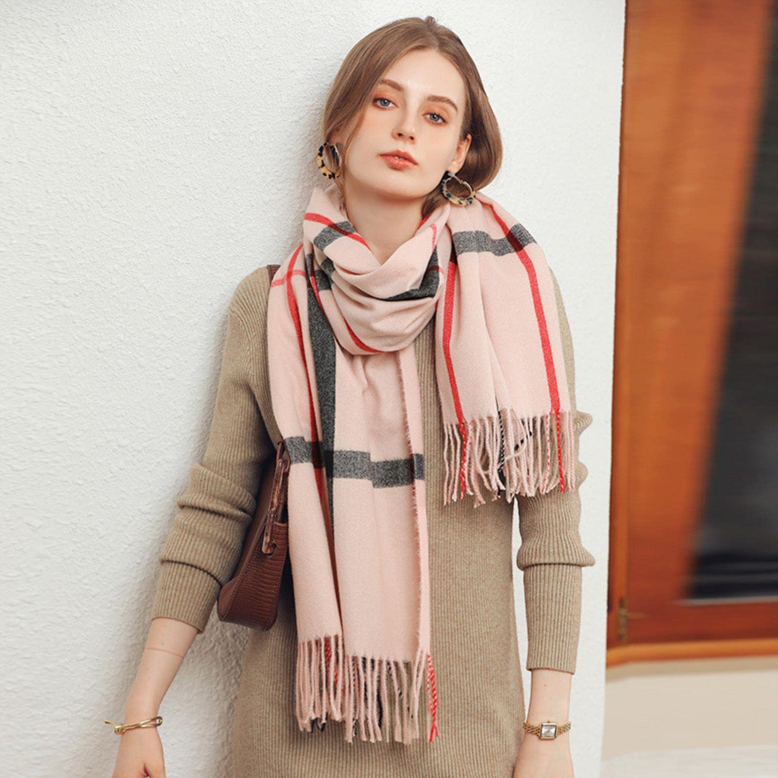 Vrouwen Herfst Winter Sjaal Klassieke Kwastje Plaid Sjaal