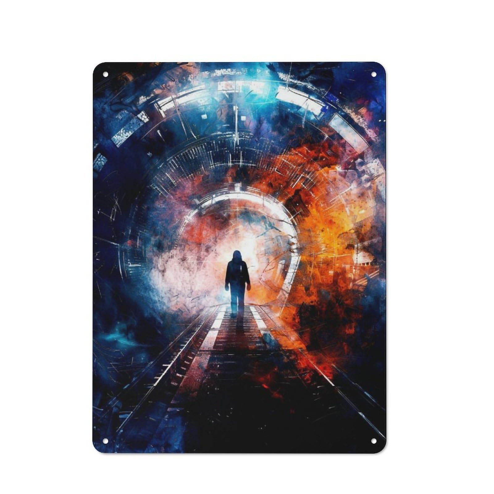 Junmoney Silhouette In A Futuristic Tunnel Retro Tin Sign 40X30cm For Hobby Room Or Studio, New-Space Wall Decor For Creative Interior Collectors