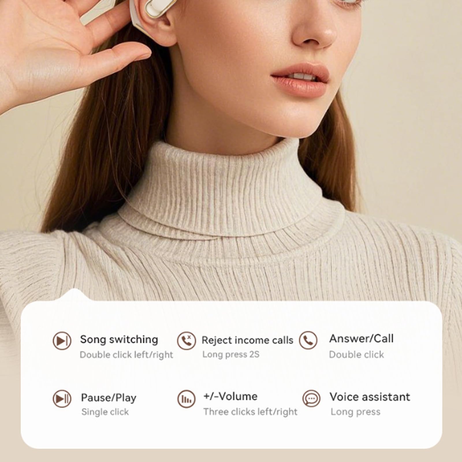 Auriculares supraaurales, auriculares abiertos con ganchos ligeros para las orejas, cancelación de ruido inteligente, sonido HIFI y sonido envolvente espacial, ideales para correr, andar