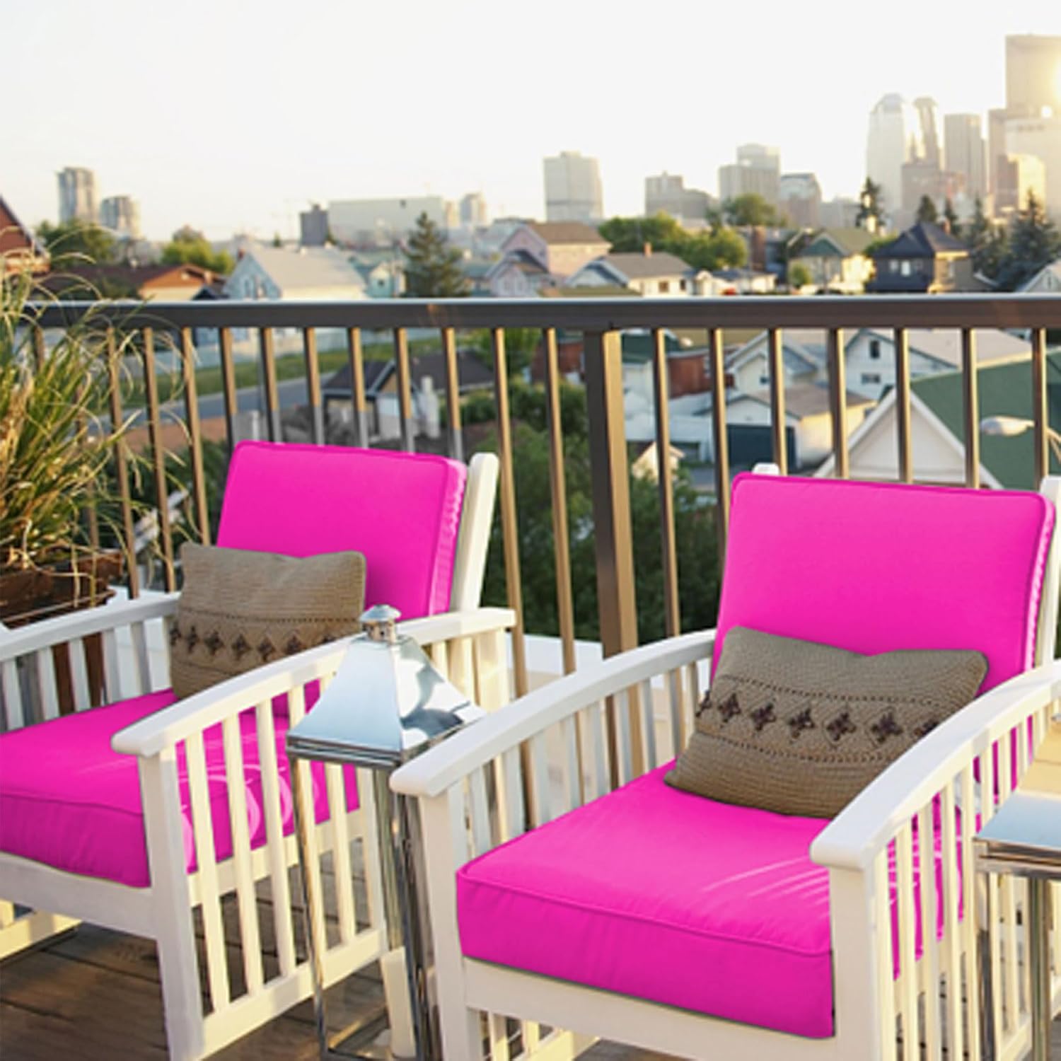 Joramoy Patio Cushion Covers 22×20×4 in - Waterproof Outdoor Seat Cushion Slipcovers Replacement Set of 4, Outdoor Chair Couch Cushion Covers for Patio Furniture with Zipper, Covers Only, Pink