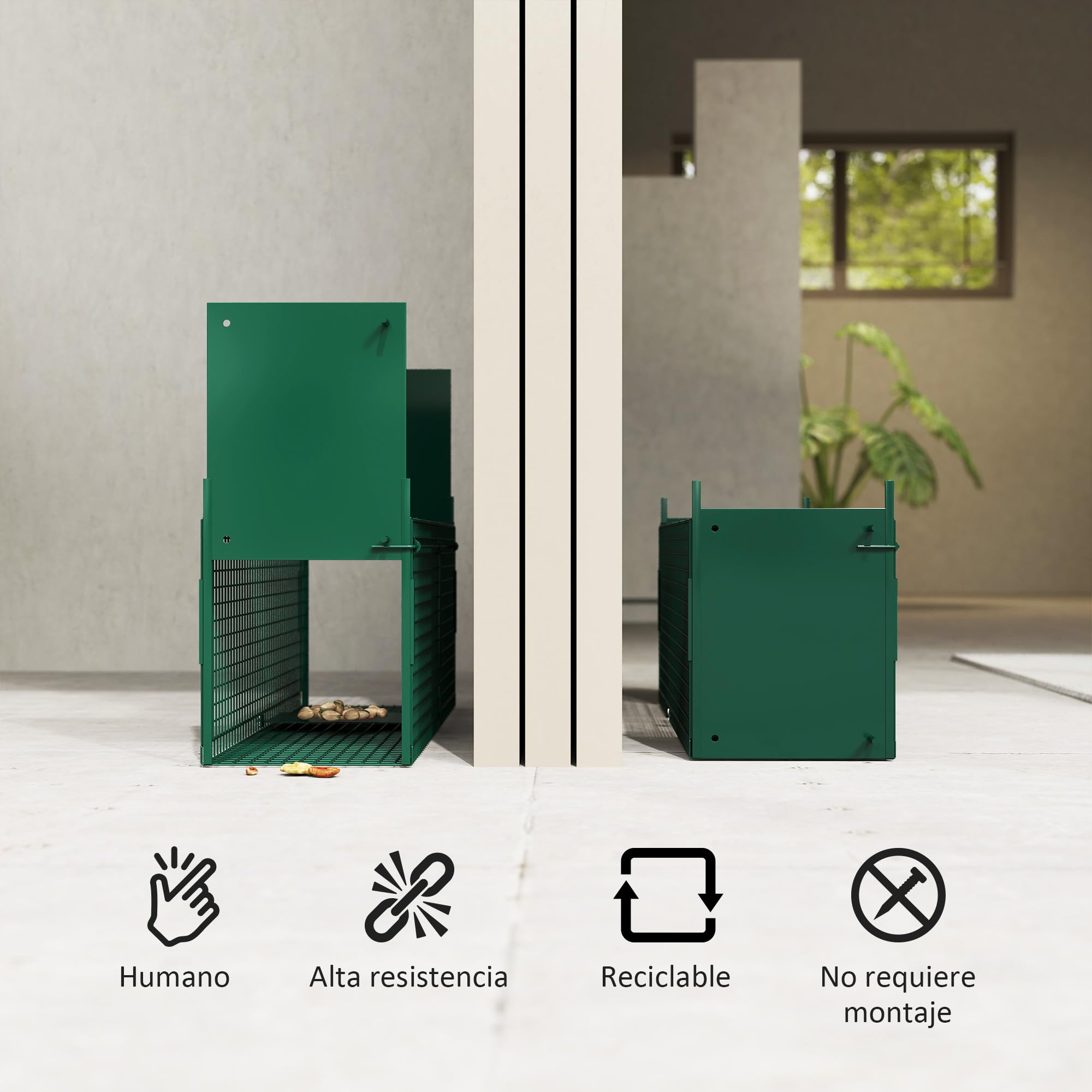 Outsunny Trampa para Animales Vivos 60x18x20 cm Jaula Trampa para Gatos con 2 Puertas Asa y Marco de Acero para Ratones Roedores Verde