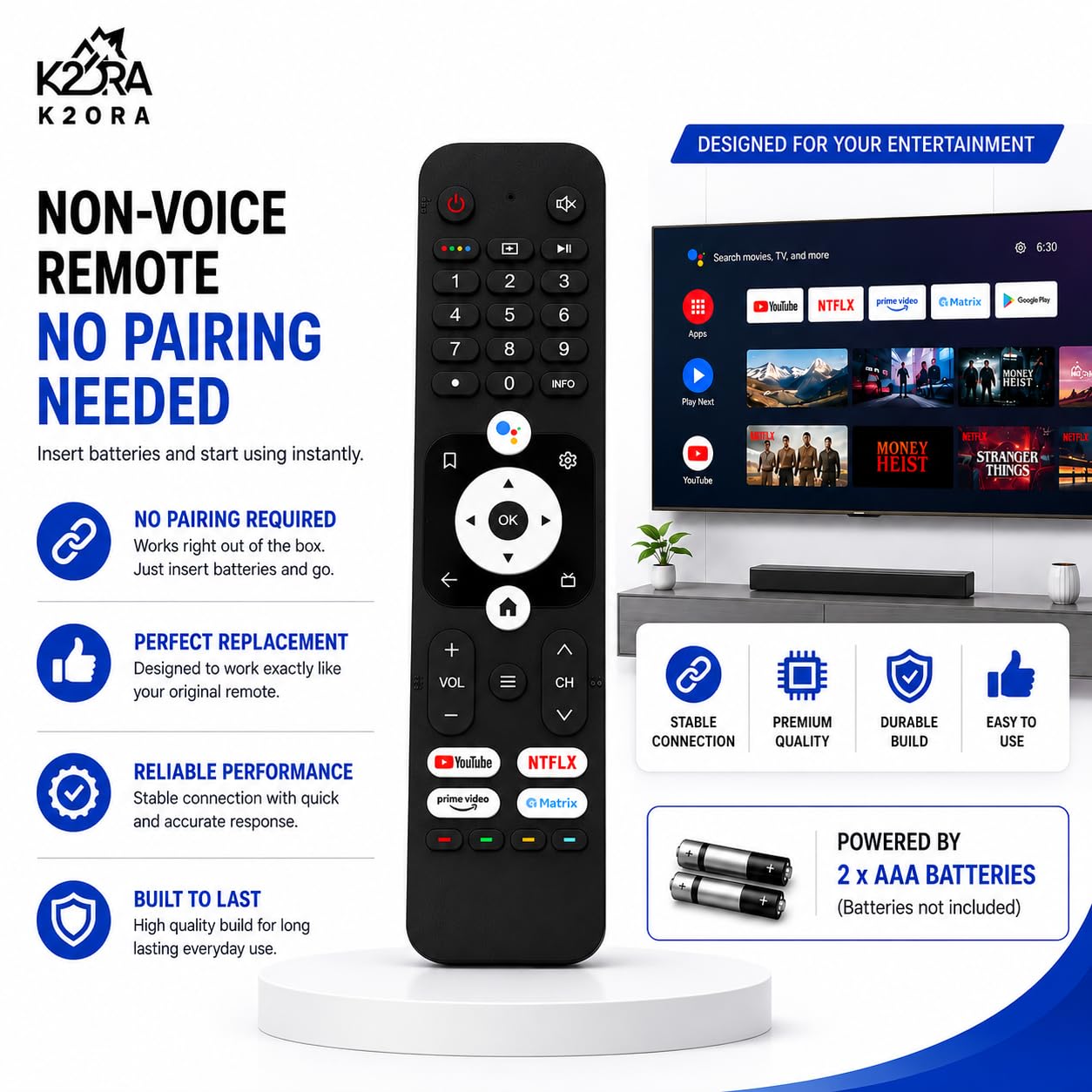 K2 Remote Compatible for Haier Smart Android TV HTR-U31 – Works with Haier 4K LED QLED FHD UHD Models | Non-Voice Replacement | 2-Year Warranty — Amazon image 3