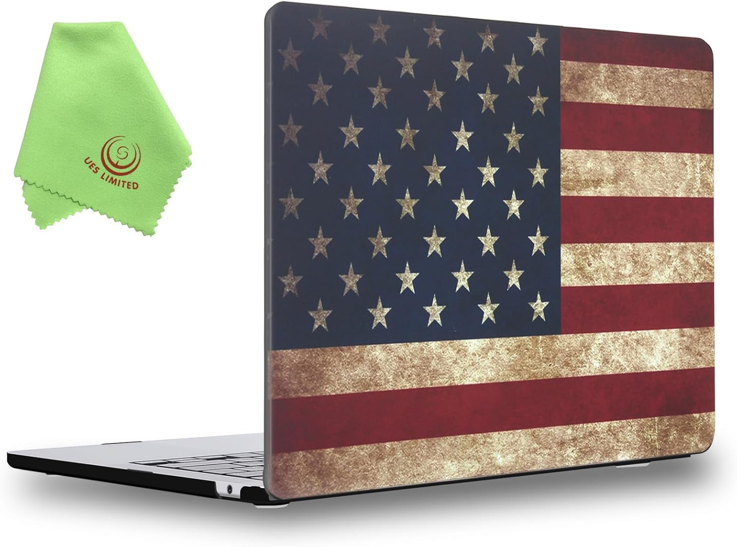 UESWILL Case for MacBook Air (15 inch, M2 M3 M4 M5, 2023 2024 2025 2026) Model A3448 A3241 A3114 A2941, Vintage Pattern Hard Shell Cover + Microfiber Cloth, US Flag