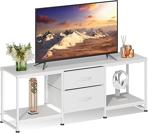 Miniatura 8 de WLIVE Soporte de TV Cómodo con 2 Cajones, Centro de Entretenimiento para TV de 50 Pulgadas con Estantes de Almacenamiento Abiertos, Consola de