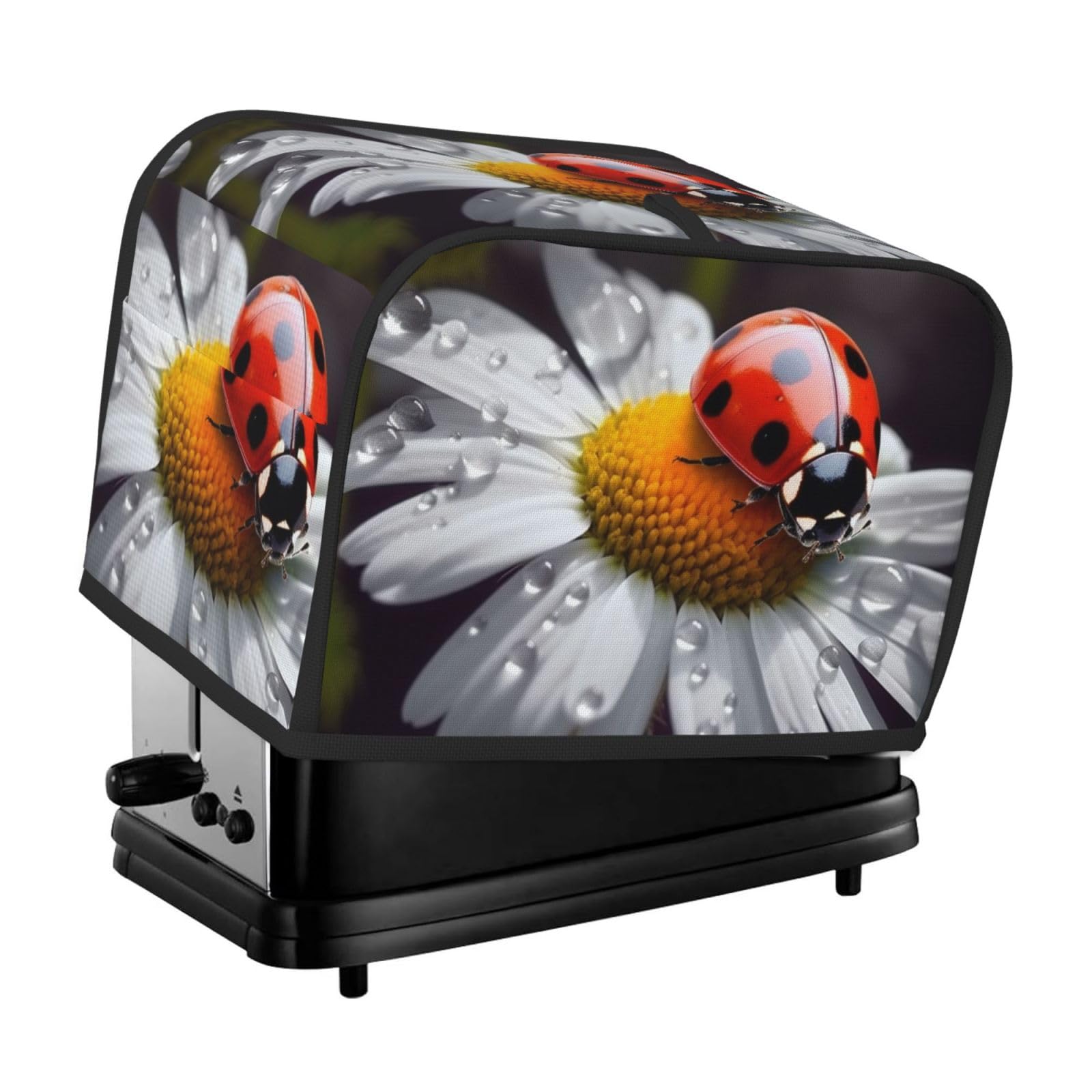 Toaster Covers 2 Slice Ladybug On Daisy Flower Bread Machine Cover Quilted Toaster Dustproof Cover Washable Appliance Cover Bread Maker Protective For Kitchen Small Appliance