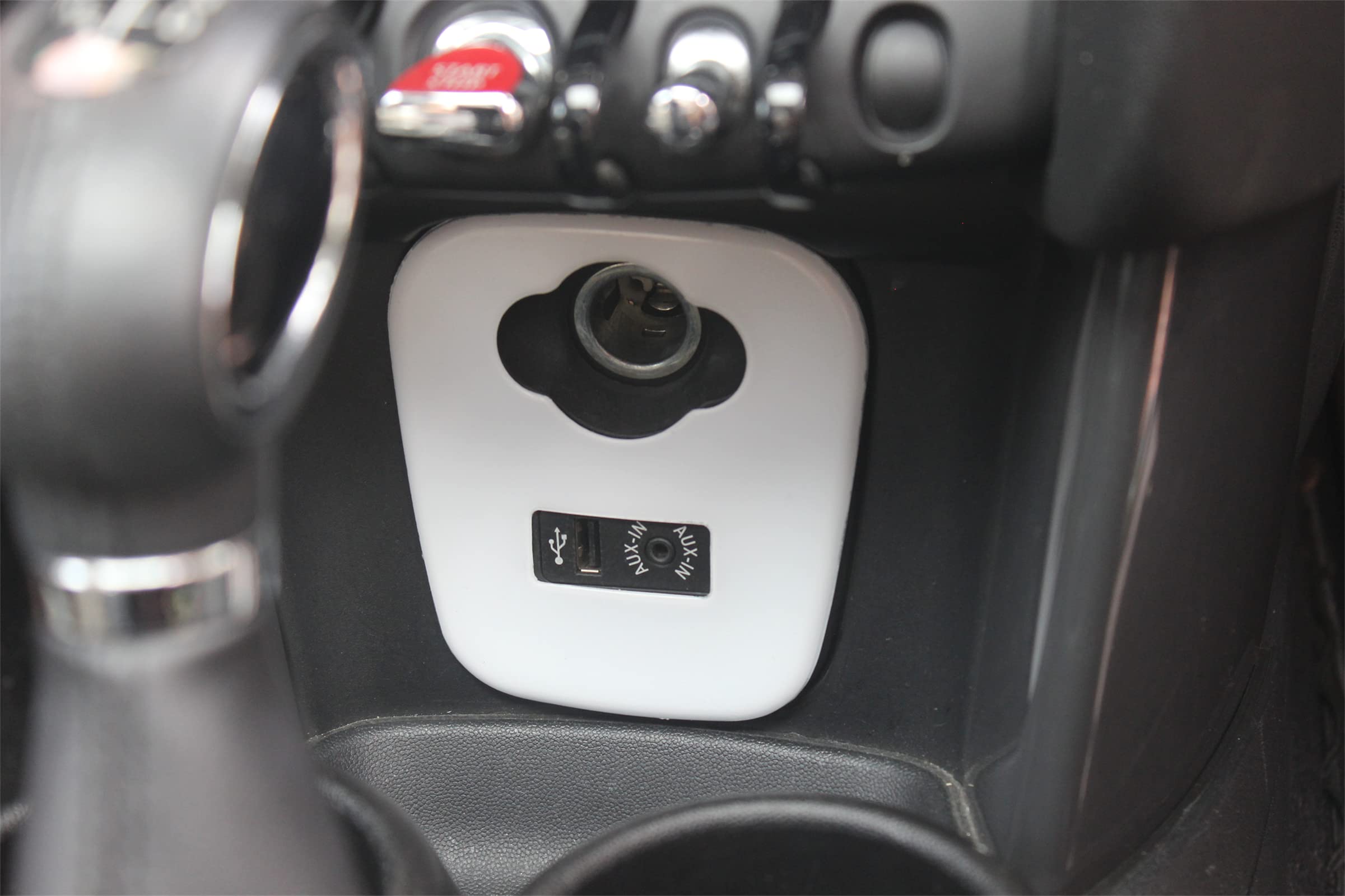 mini cooper cigarette lighter cover Vinyl Centre Dashboard Cigarette Lighter USB AUX Panel Protector Cover Trim  Compatible for Mini Cooper ONE S JCW F Series (White,F55 F56 F57) :