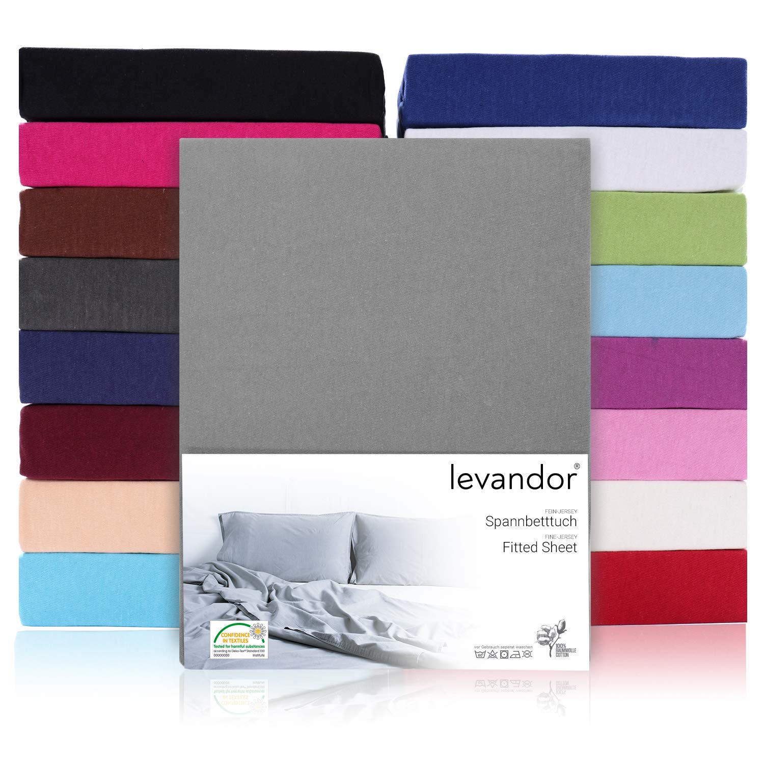 Spannbettlaken Bettlaken 100% Baumwolle Jersey Spannbetttuch in vielen Farben & Größen ÖKO TEX Standard 100 ( 90 x 200 cm – 100 x 200 cm, Steghöhe…