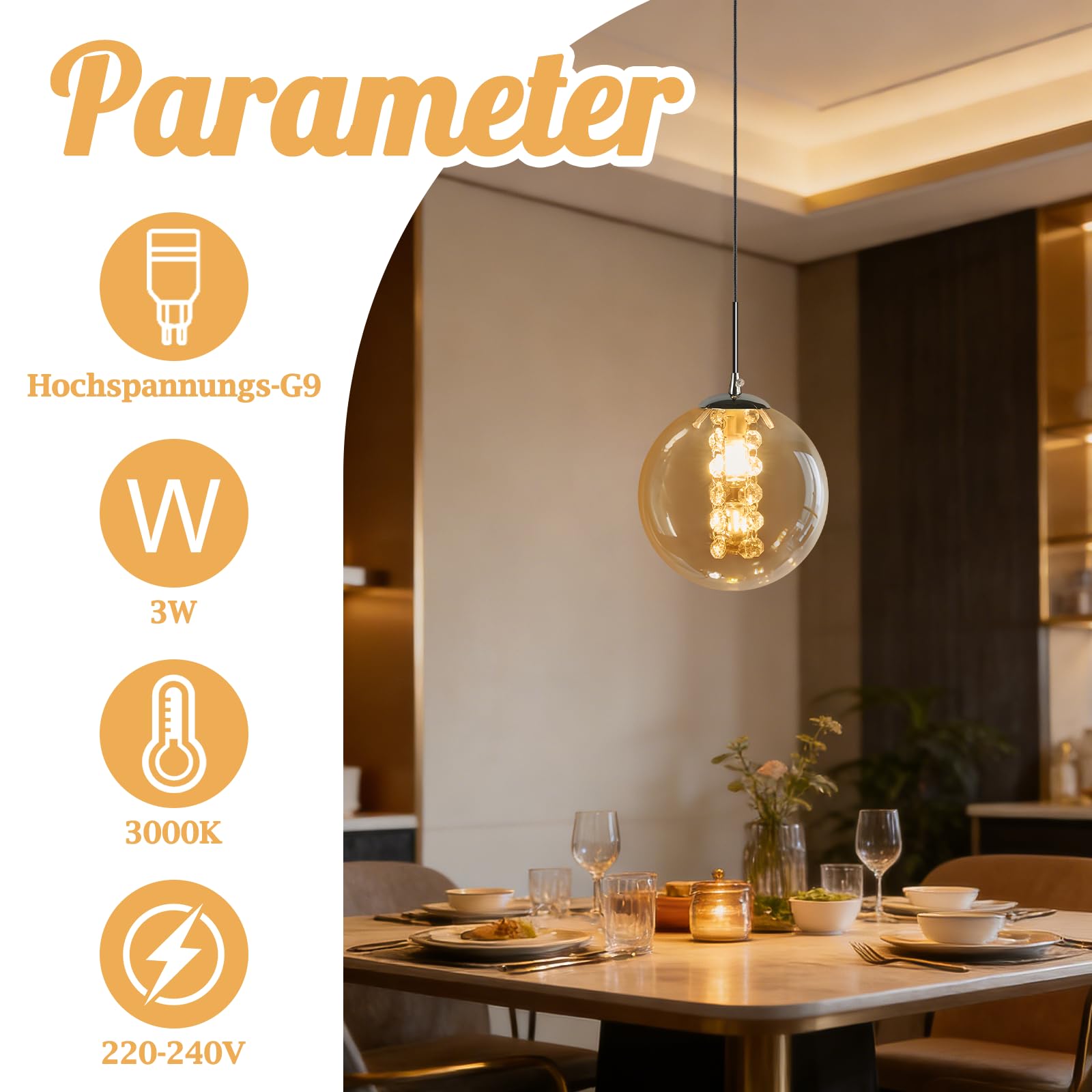 CBJKTX Pendelleuchte Glas Hängelampe Modern - 1 Flammig Bernstein Esstischlampe 120CM Höhenverstellbar G9 Nachttisch Hängeleuchte Pendellampe für Esstisch Schlafzimmer Esszimmer Bar