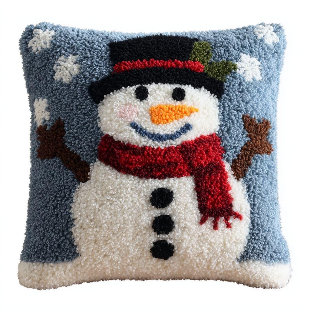 AxiangziK Latch Hook Cushion Kits,Snowman DIY Needlework Pillow Cover Cushion Rug Making Kit,17X17Inch Handmade Embroidery Kits, Decorative Throw Pillow Cover for Sofa Cushions, Bedroom Decor