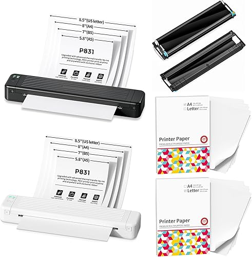 Itari P831 Impresoras portátiles inalámbricas para viajes, impresora sin tinta 300DPI en blanco y negro con cinta de transferencia térmica exclusiva