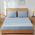 LIFETOWN 100% Washed Cotton 4 Pieces Sheet Set Linen Feel Natural Wrinkle Breathable Lightweight (Queen, Linen)