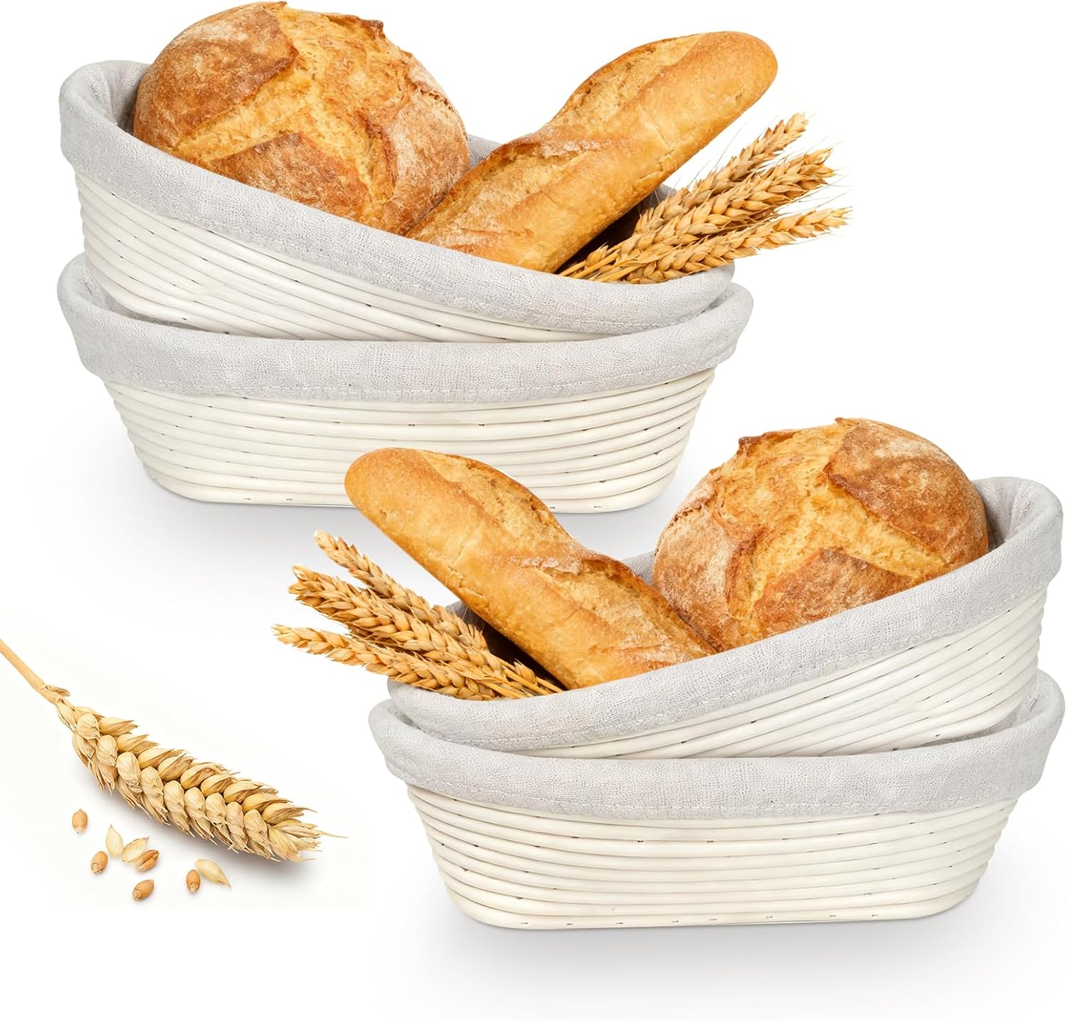 Banneton Bread Proofing Basket, 10"x3"x6" Oval Banneton Bread Sourdough Rising Proofing Basket Bowls with Liner for Baking Pastry Professional Home Bakery - Send Goods from Local Warehouse (8 PC)