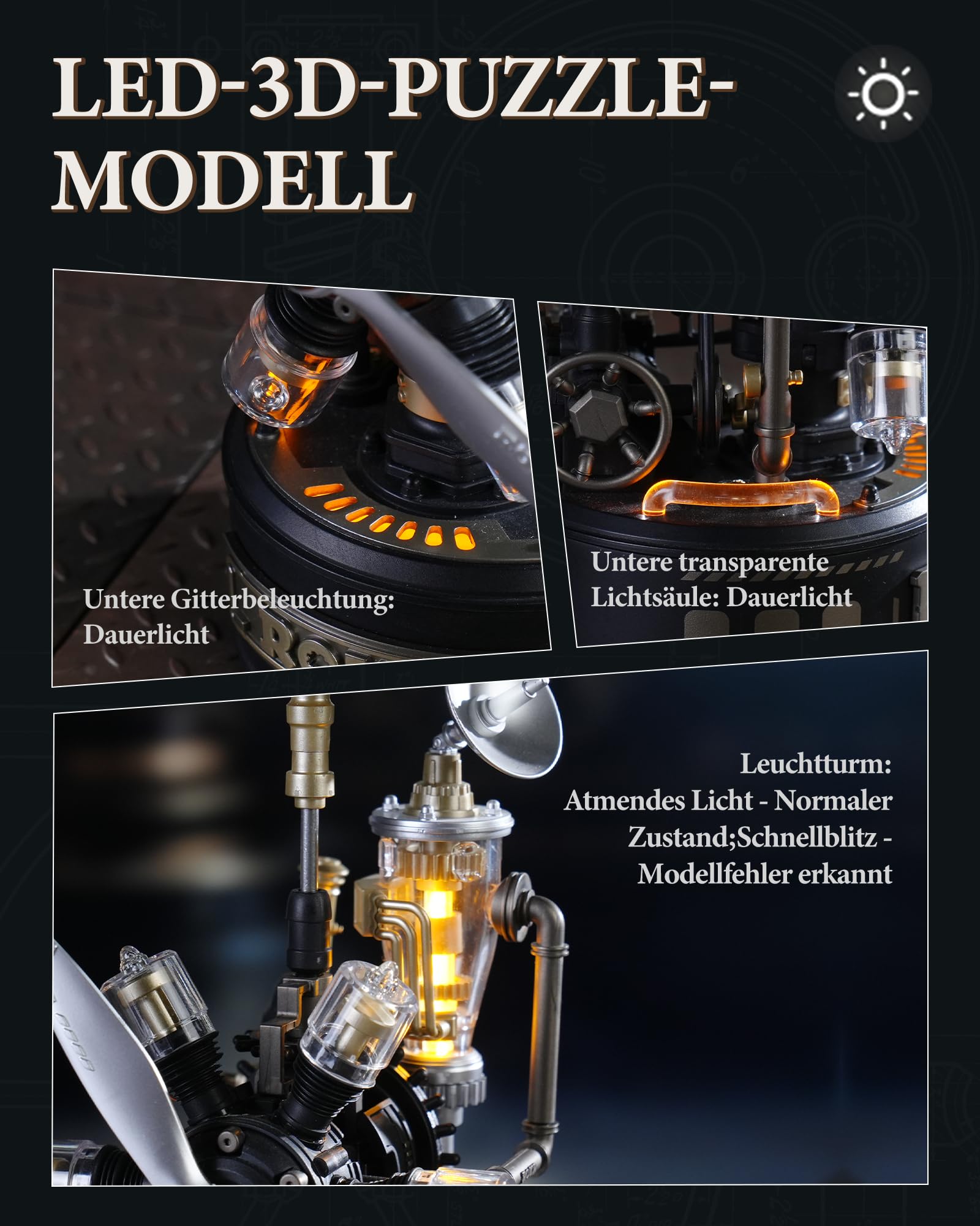 ROKR 3D Puzzle Rotierender Hubschrauber Kunststoff Metall Modelle Bausätze Erwachsene, DIY-Bastelgeschenke Industriestadt (Retro Helicopter)