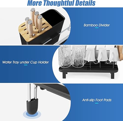 Miniatura 8 de Giantex Dish Drying Rack, 2-Tier Dish Rack with Drainboard and Adjustable Swivel Spout, Large Dish Drainer with Cutting Board Holder, Utensil