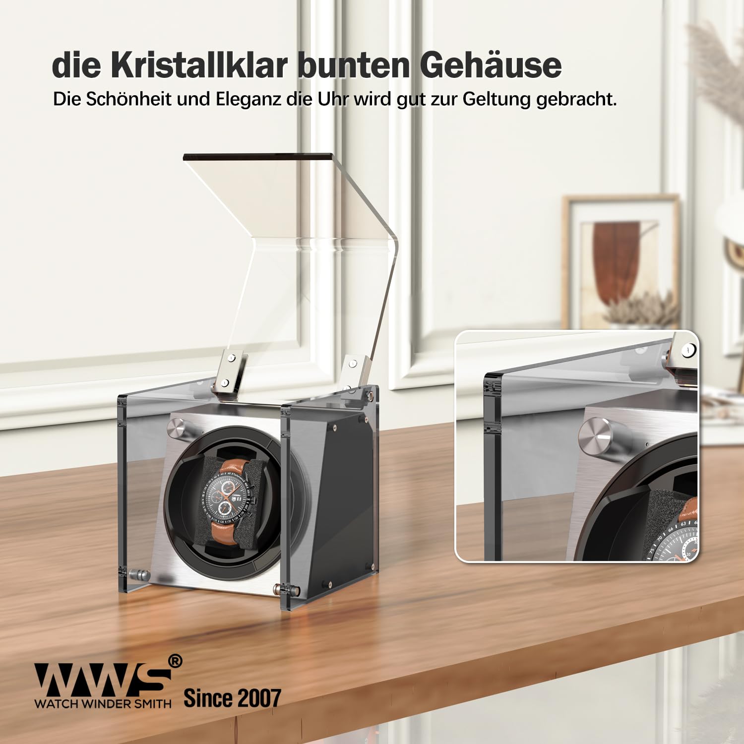 Watch Winder Smith Uhrenbeweger aus halbtransparentem PE Kunststoff für 1 Uhren