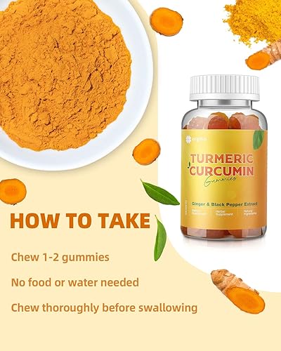 Miniatura 5 de ORGMO Gomitas de cúrcuma con pimienta negra y jengibre I Suplemento de cúrcuma y jengibre para apoyo inmunológico, piel saludable y salud de las