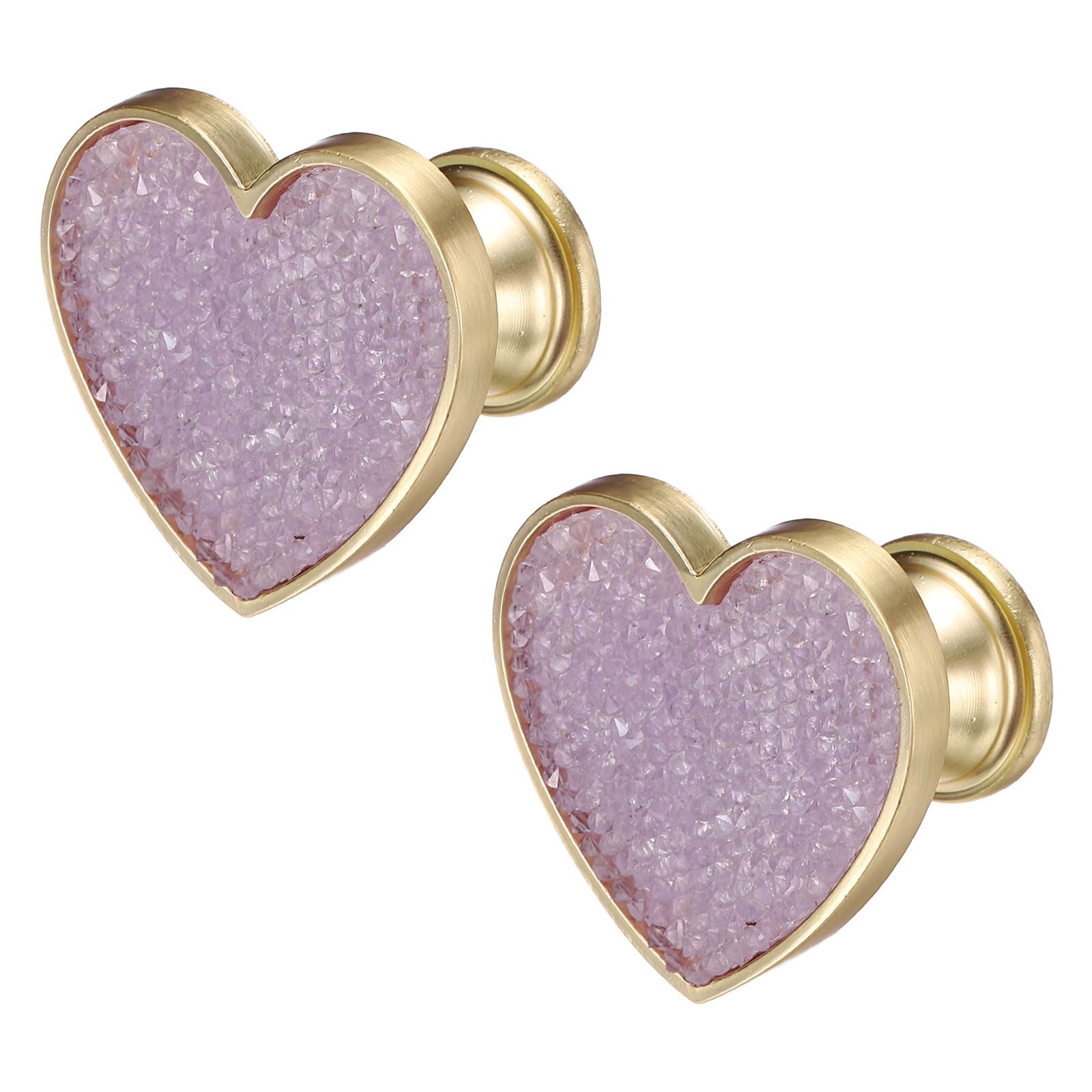 sourcing map 2Pcs Drawer Knobs, Zinc Alloy Decorative Heart-Shaped Pull Handles with Screws for Furniture Dresser Wardrobe Cupboard, Crystal Purple