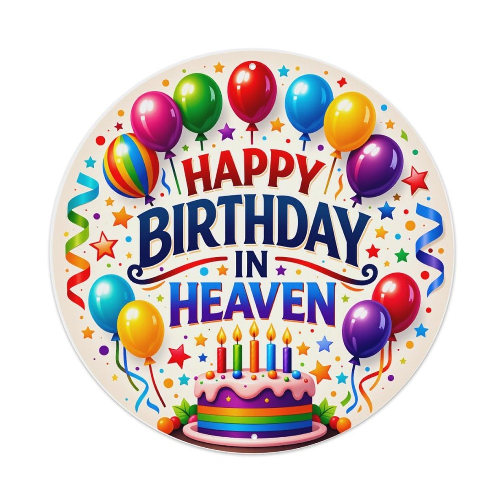 Happy Birthday In Heaven Cake Round Tin Sign Vintage Metal Poster, Home Bar Garage Man Cave Cafe Indoor & Outdoor Wall Decoration 8x8Inches