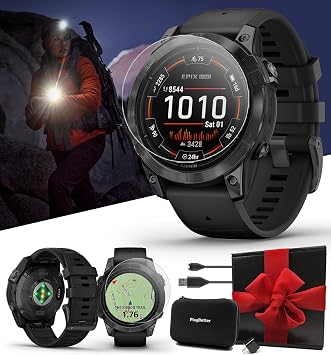 PlayBetter Garmin epix Pro Gen 2 Slate Gray/Black, 47mm GPS Outdoor Watch Gift Box Bundle - AMOLED Display & Built-in Flashlight - Includes Screen Protectors, Wall Adapter & Case