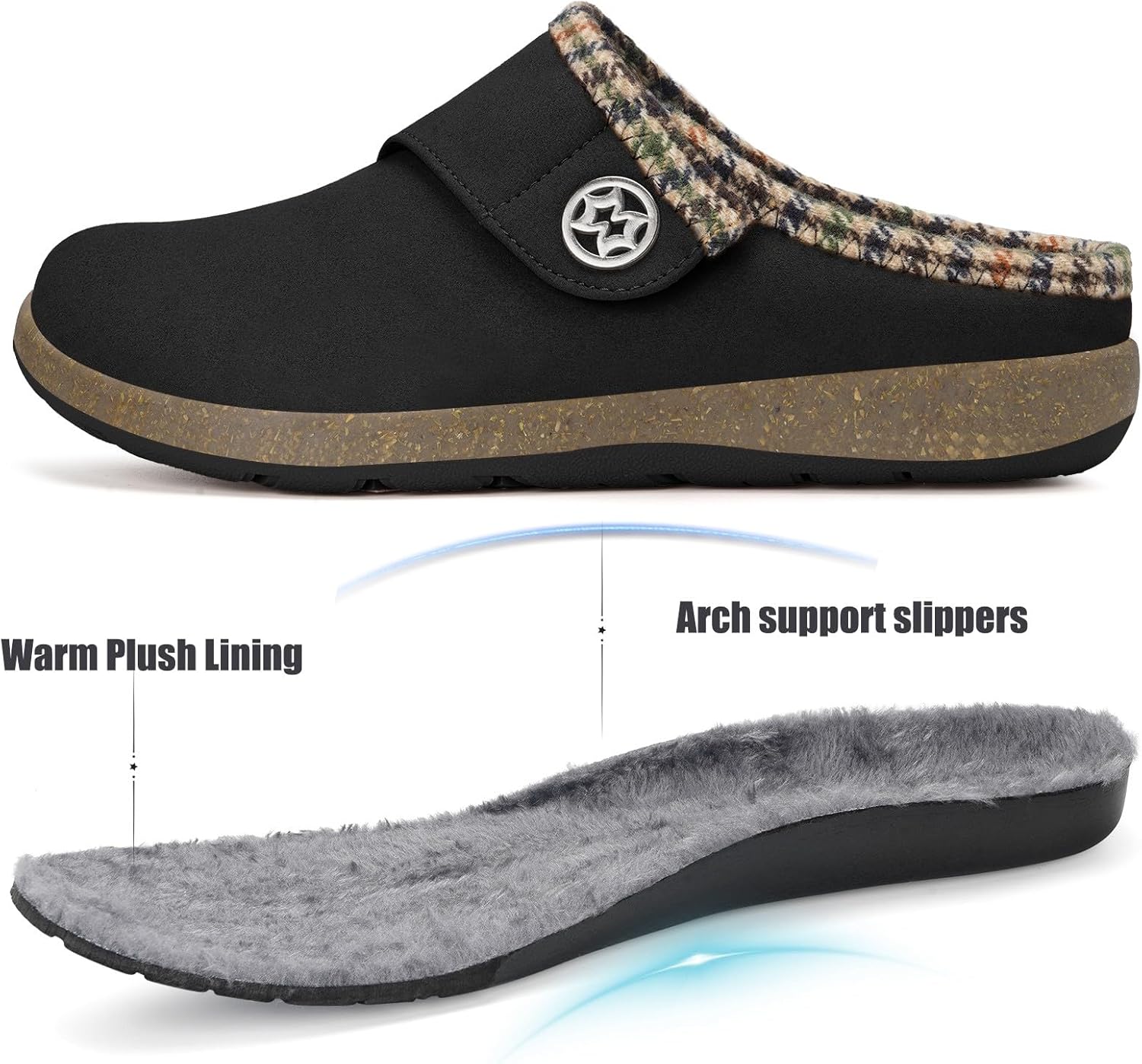 Eagsouni Women's Men's Wide Width Slippers Suede Fuzzy Slippers Winter Warm Fur Lined Slip on House Shoes Outdoor with Removable Cushion Footbed - Image 2