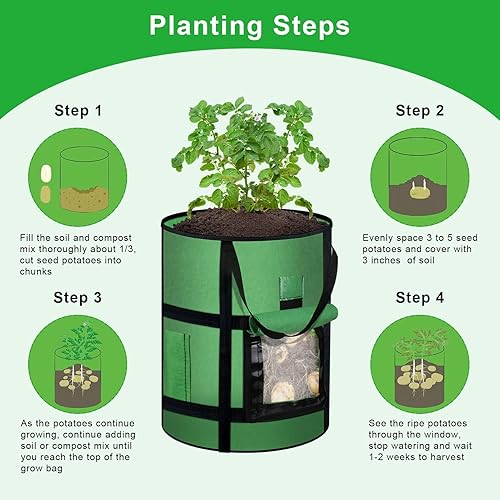 Miniatura 6 de Paquete de 2 bolsas de cultivo de papas de 7 galones con ventana de cosecha, bolsas de cultivo de plantas de jardín con solapa y asas, macetas de