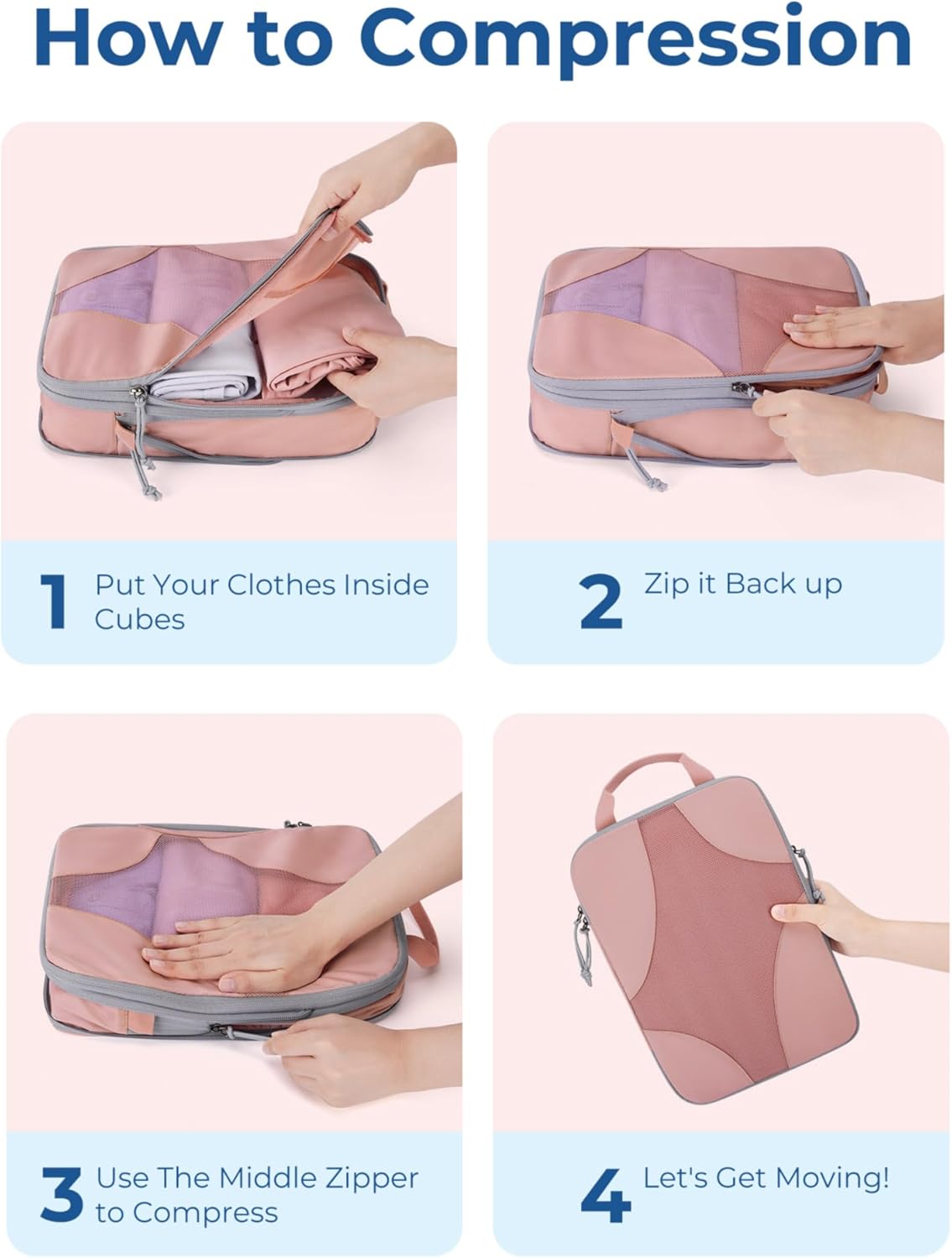 BAGSMART Compression Packing Cubes for Travel, Compressible Luggage Organizer for Cruise Ship, Lightweight Travel Essentials 6-Pack 1L+2M+2S+1Shoe Bag - Image 4