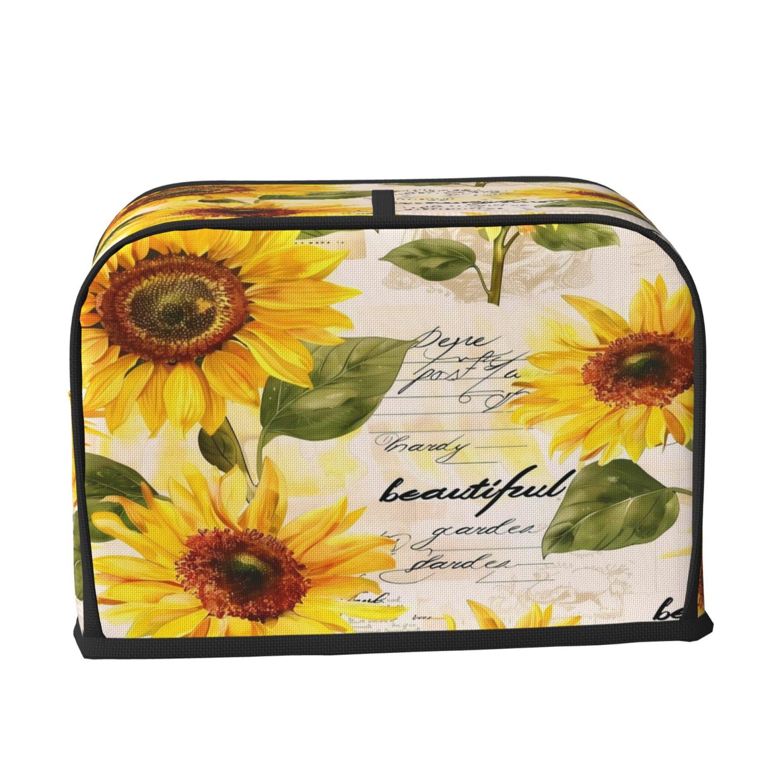 Cubierta retro para tostadora de girasoles florales de 2 rebanadas, ranura ancha, a prueba de polvo, impermeable, con lazo para colgar, protector de tostadora de panadería 2