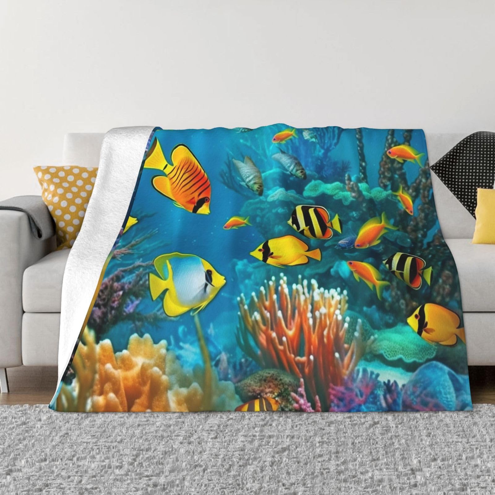 Couverture polaire de qualité supérieure OUSIKA en microfibre durable motif océan 152x127cm