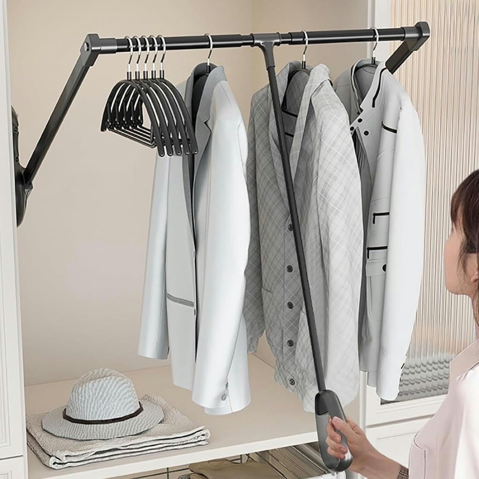 Porte-manteau réglable à tirette pour placard pour organiser facilement le dressing