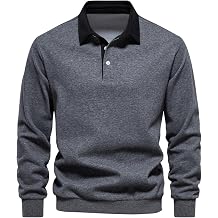 Men's Long Sleeve Polo Shirt with Collar Basic T-Shirt Long Sleeve with Button Placket V-Neck Summer Polo Shirt Modern Long Sleeve Polo Shirt Men Tops Plain Slim Fit Polo Shirt Men