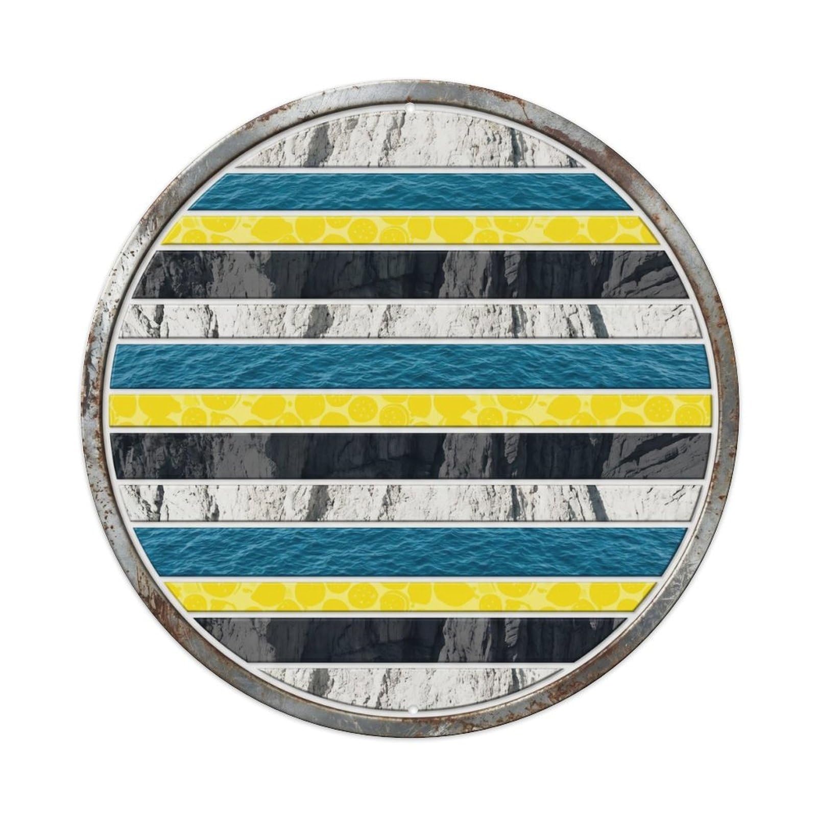 Amalfi Macro Coast Travel Vintage Metal Tin Sign Plaque Wall Decor for Cafe, Club, Garden Round Metal Poster 8x8Inch